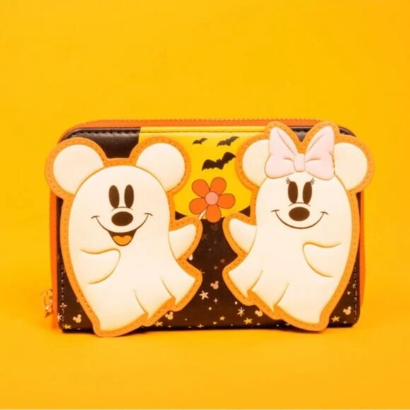 Disney Mickey and Minnie Floral Ghost Glow Zip Around Wallet - Picture 1 of 5